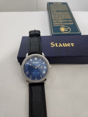 Stauer Urban Blue Men’s Blue Dial & Black Leather Strap Watch. 43mm.